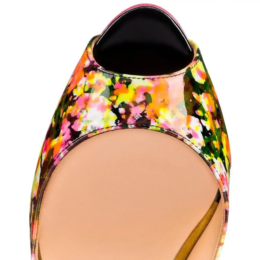 Christian Louboutin Lady Peep Sling 150 Floral Patent Platform Pumps 39.5 NIB